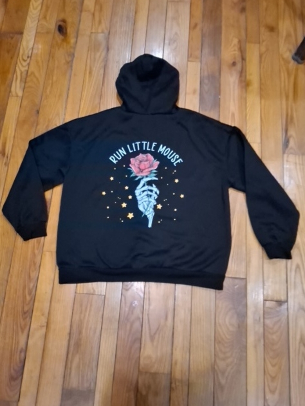 Run Little Mouse Black Graphic Hoodie with Rose